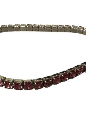 Tennis Bracelet Pink Rhinestone Silver-Tone Setting Stretchable Design Fairy Kei